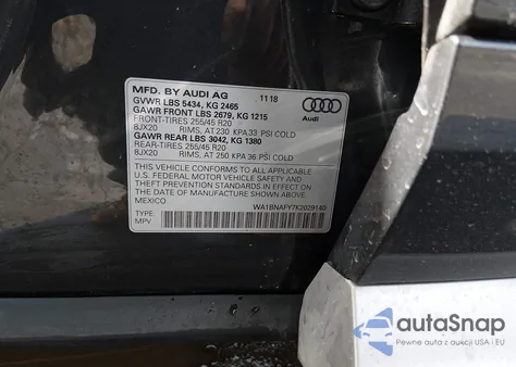 2019 Audi Q5 45 Premium z USA, uszkodzony, nr VIN WA1BNAFY7K2029140